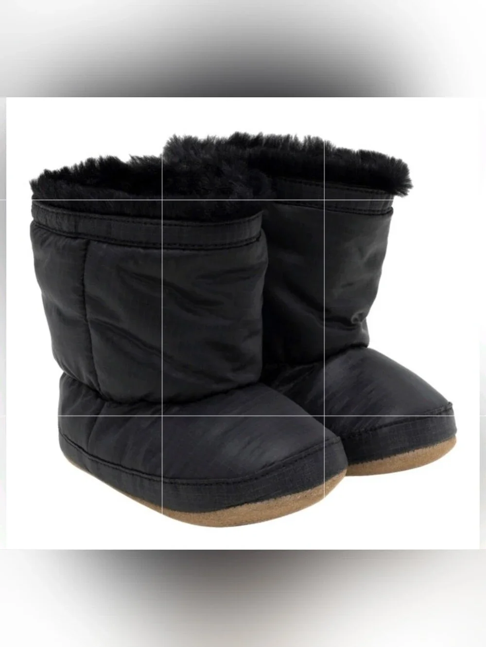 Robeez Asheville Boots Black Faux-Fur Puffer Baby Boot Slippers 0-3 Months